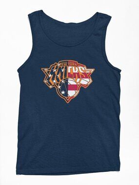 NEW York Knicks 4th July USA American Flag Team Color Pop Logo Tank Top NAVY